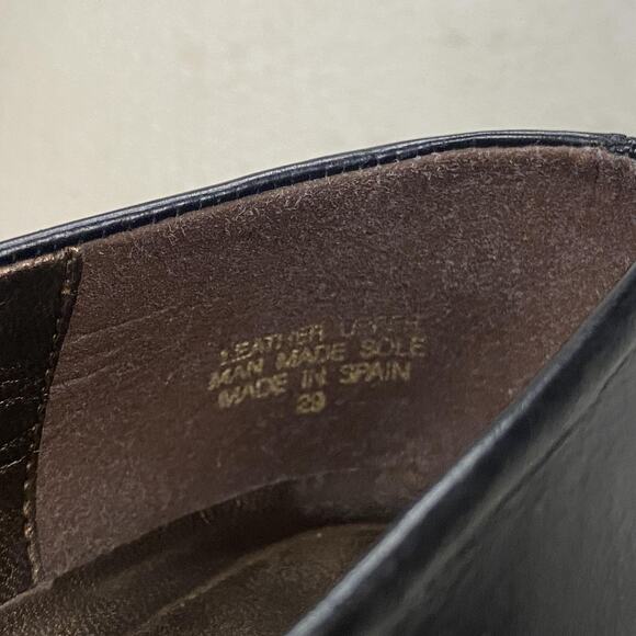 VTG Etienne Aigner Heels Womens 7.5 Black Leather Pumps Square Toe Chunky Heel - Picture 13 of 14